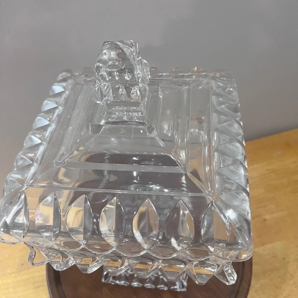 Vtg Adams & Co 1890s EAPG Crystal Wedding Box Victorian Clear Glass Lid Pedestal